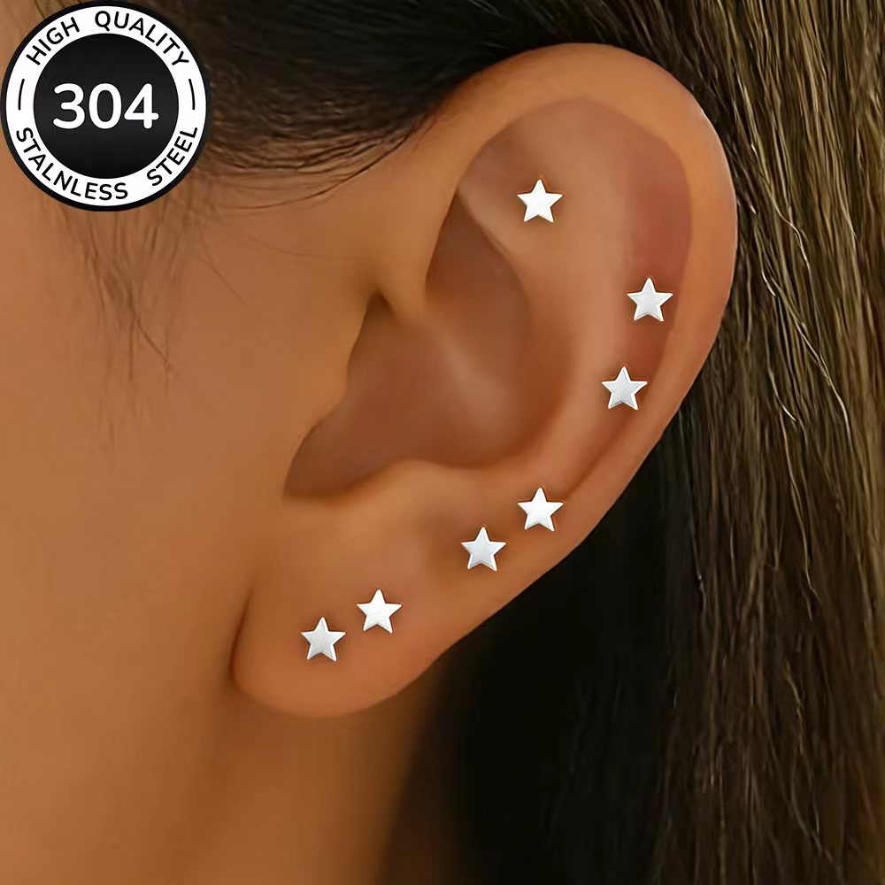 7-Pair Women's Stainless Steel Golden Earring Set